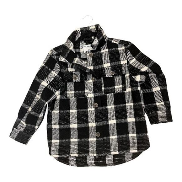 Old Navy Girls Oversized Soft Plaid Shacket Size 8 Black Plaid - Picture 2 of 8
